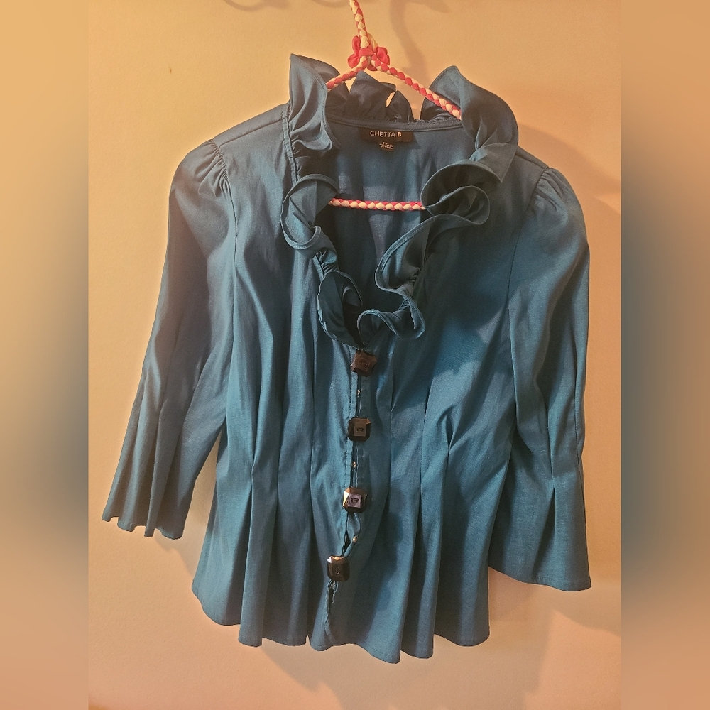 Chetta B Teal Ruffle Blouse
